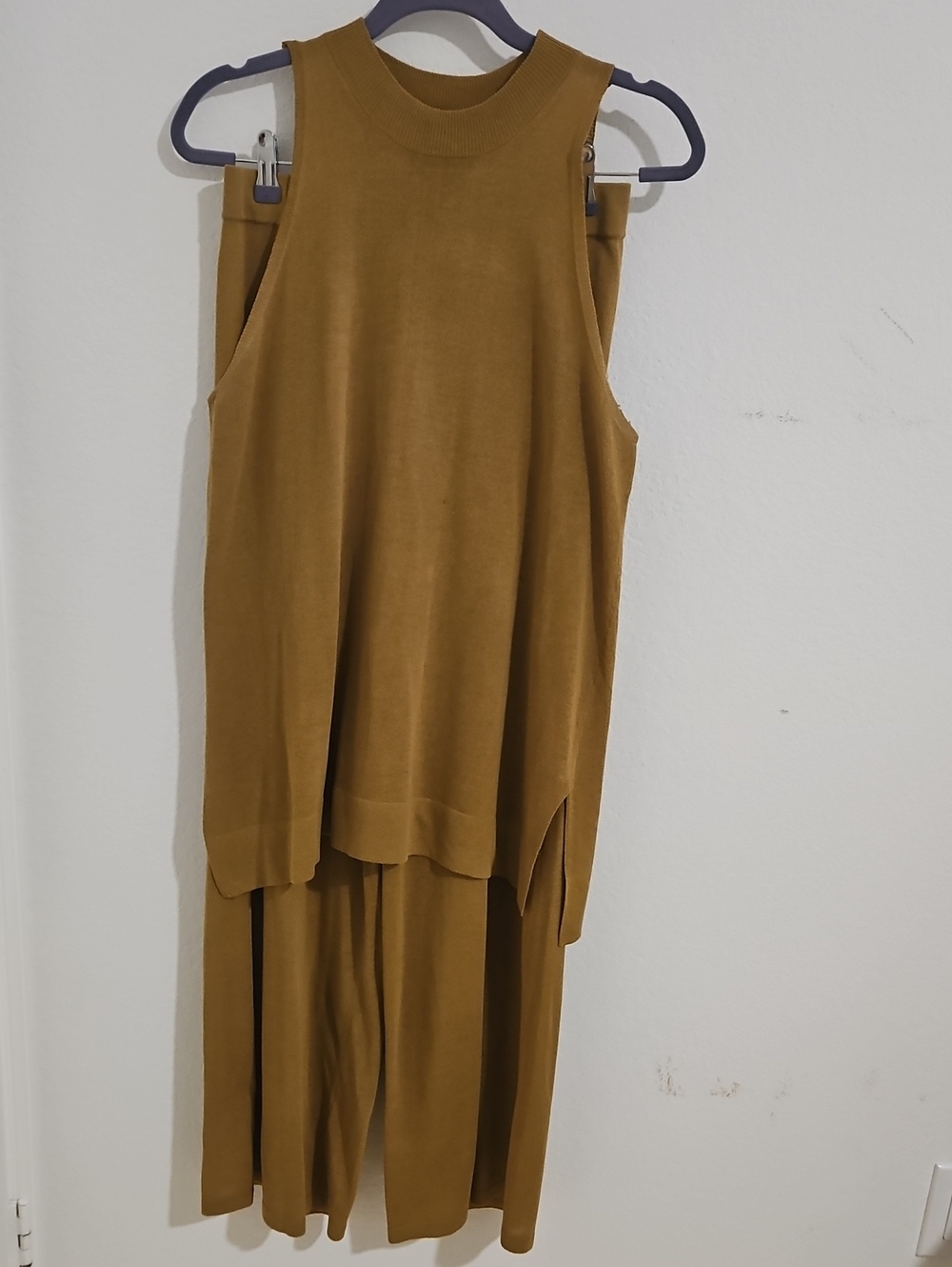 Sfera Sleeveless Knit Tunic and Wide-Leg Pants Set - Mustard